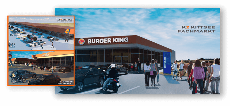 K2 Kittsee Fachmarkt 3D rendering images of mall